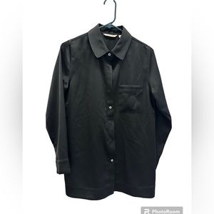 Soft Surroundings Blouse Small Black Shiny Button Down Long Sleeve